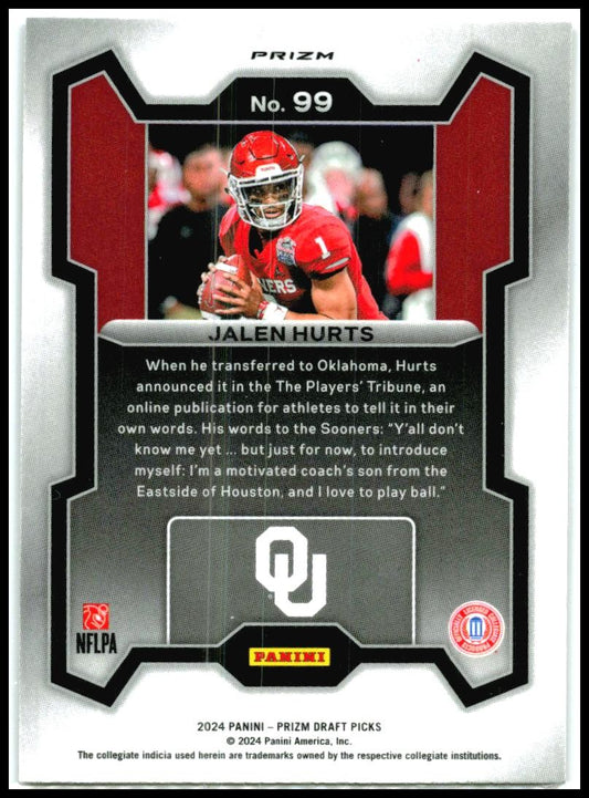 2024 Panini Prizm Draft Picks Purple Wave #99 Jalen Hurts Oklahoma Sooners