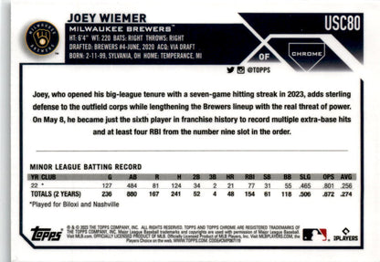 2023 Topps Chrome Update #USC80 Joey Wiemer Rookie Milwaukee Brewers