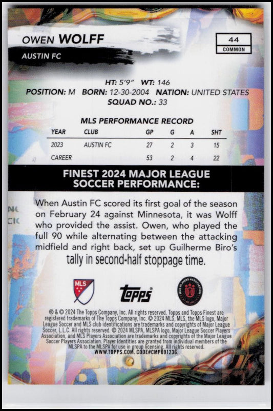 2024 Finest MLS #44 Owen Wolff