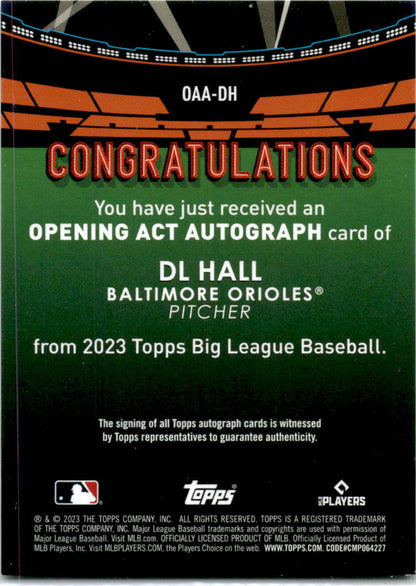 2023 Topps Big League #OAA-CC DL Hall Auto  Arizona Diamondbacks