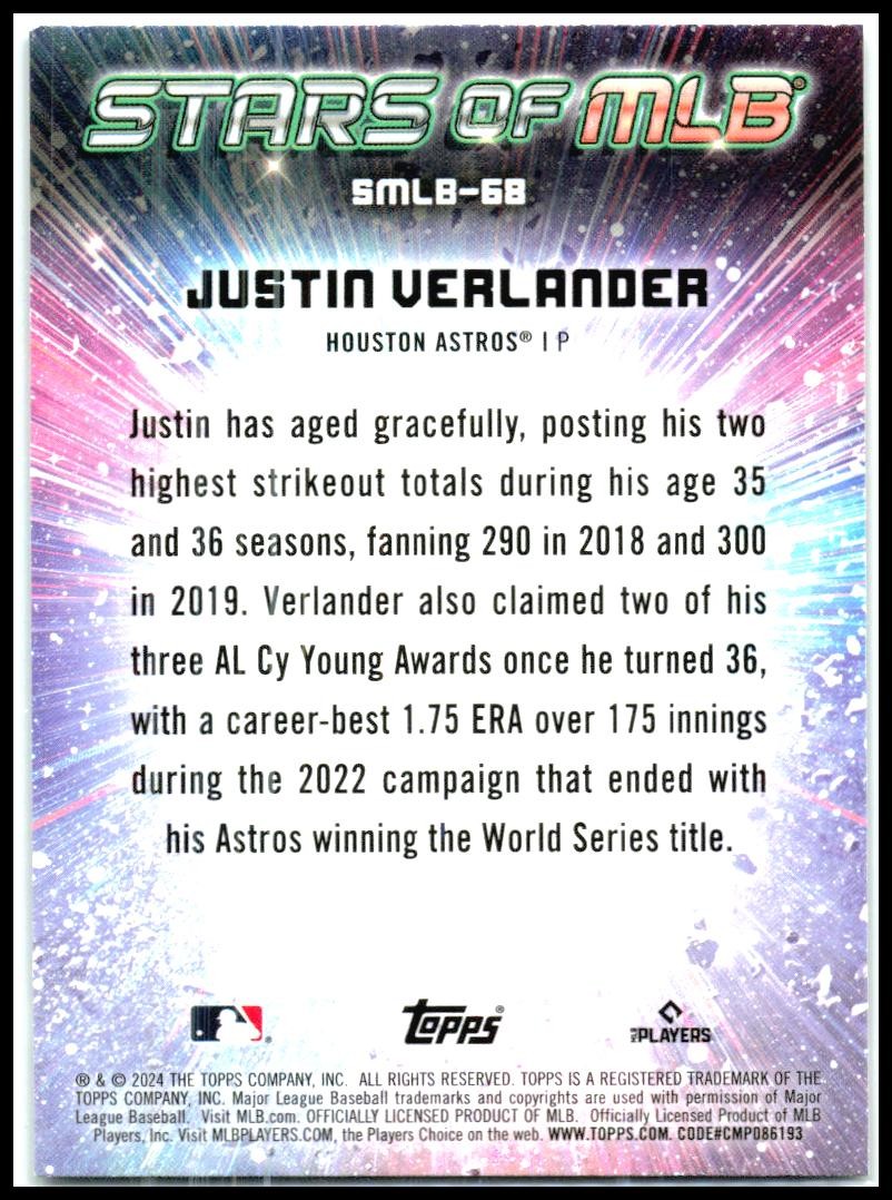 2024 Topps Update Stars of MLB #SMLB-68 Justin Verlander Houston Astros