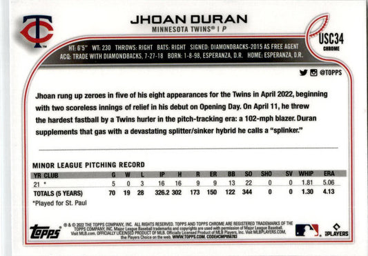 2022 Topps Update Purple #US277 Jhoan Duran Minnesota Twins