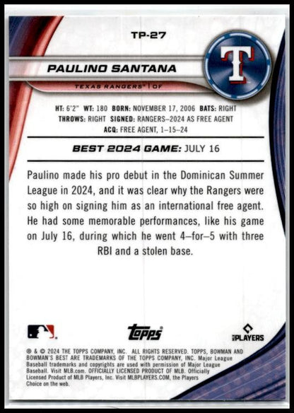 2024 Bowman's Best Prospects #TP-27 Paulino Santana Texas Rangers