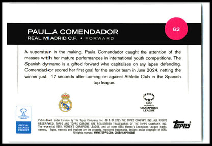 2024-25 Topps Chrome UEFA Pink Refractor #62 Paula Comendador Rookie Real Madrid
