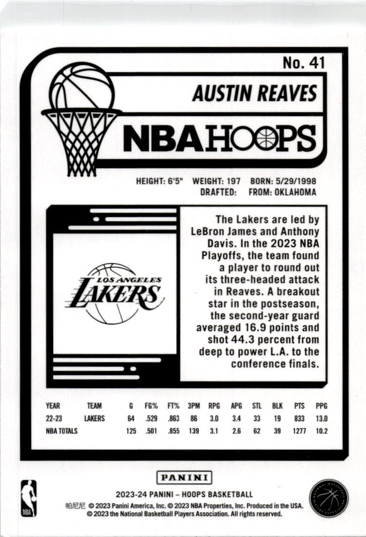 2023-24 Hoops Winter #41 Austin Reaves Los Angeles Lakers