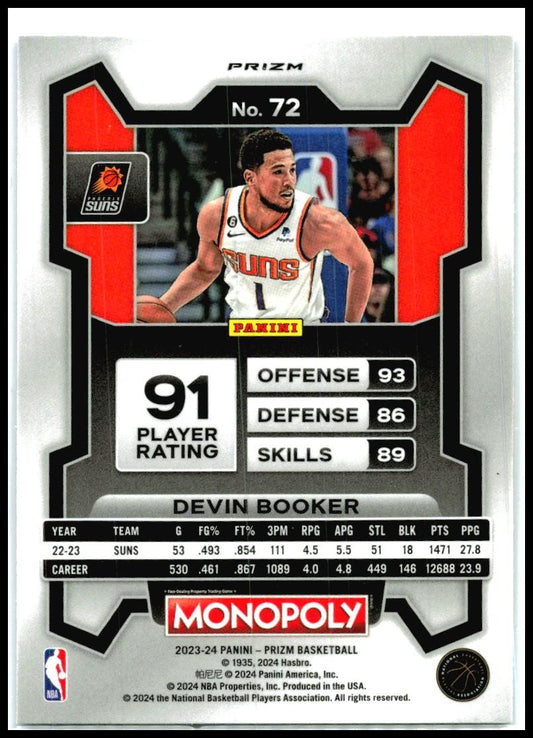 2023-24 Panini Prizm Monopoly Purple Wave #72 Devin Booker Phoenix Suns