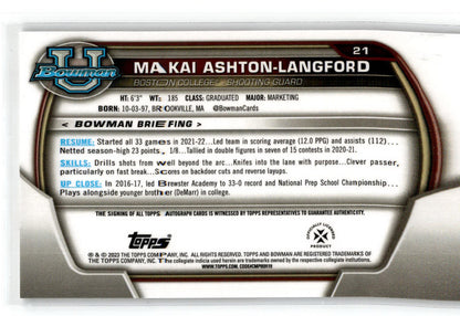 2023 Bowman Chrome University #21 Makai Ashton-Langford Auto Boston College