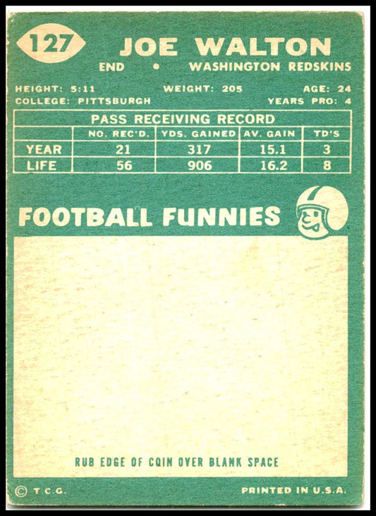 1960 Topps #127 Joe Walton Rookie Washington Redskins