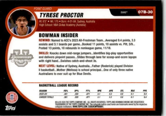 2023-24 Bowman University Chrome 2007-08 Bowman #07B-30 Tyrese Proctor