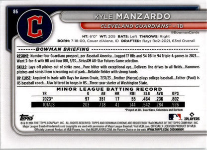 2024 Bowman Chrome #86 Kyle Manzardo Cleveland Guardians