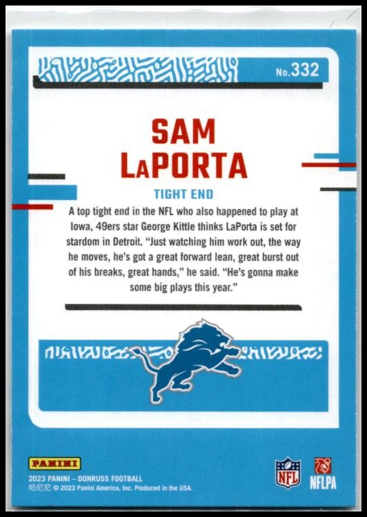 2023 Donruss #332 Sam LaPorta Rookie Detroit Lions