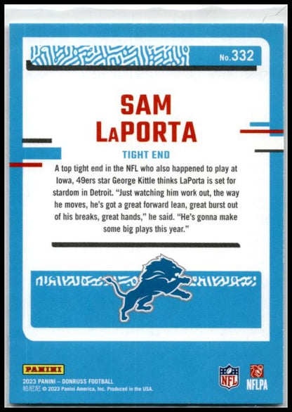 2023 Donruss #332 Sam LaPorta Rookie Detroit Lions