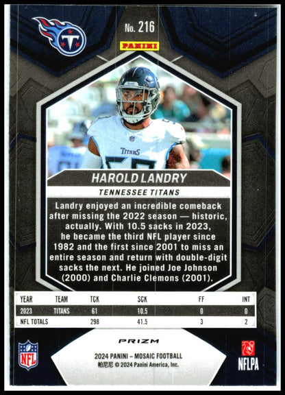 2024 Panini Mosaic Mosaic Reactive Blue #216 Harold Landry Tennessee Titans