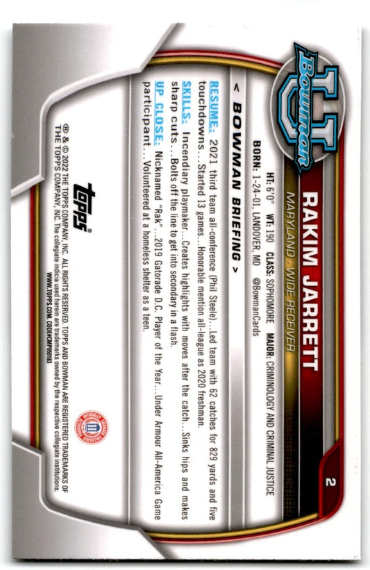 2022 bowman chrome university Rakim Jarrett Maryland Terrapins #2