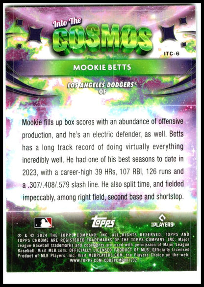 2024 Topps Chrome Cosmic Into the Cosmos #ITC-6 Mookie Betts Los Angeles Dodgers