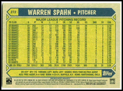2022 Topps Archives #272 Warren Spahn Milwaukee Braves
