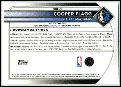 2025-26 Bowman Chrome Etched In Glass CASE HIT #NBE-1 Cooper Flagg Dallas