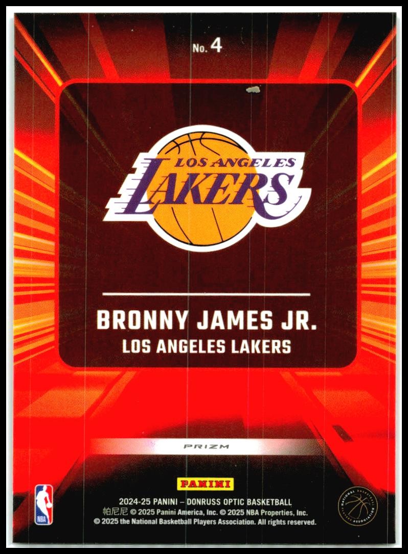 2024-25 Donruss Optic Express Lane Purple #4 Bronny James Jr. Los Angeles Lakers