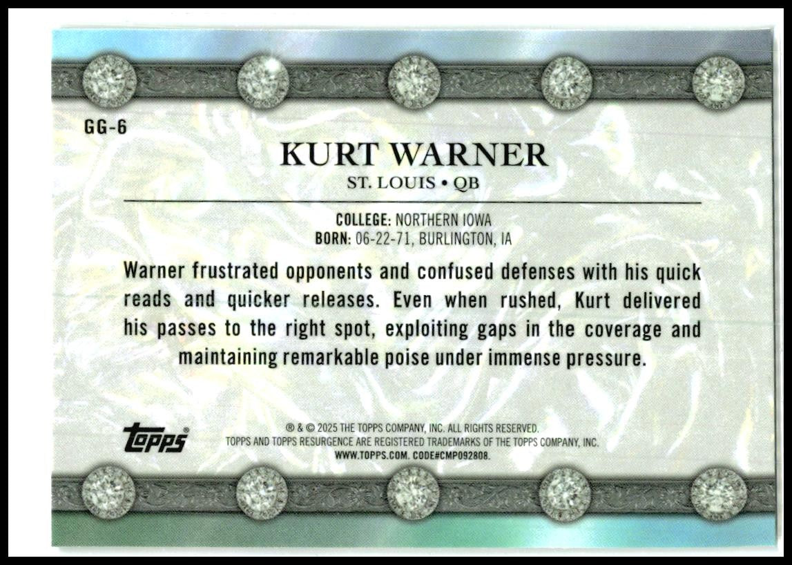 2024 Topps Resurgence Glimmer and Gleam #GG-6 Kurt Warner St. Louis Rams