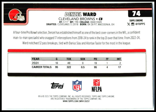 2025 Topps Chrome Prism #74 Denzel Ward