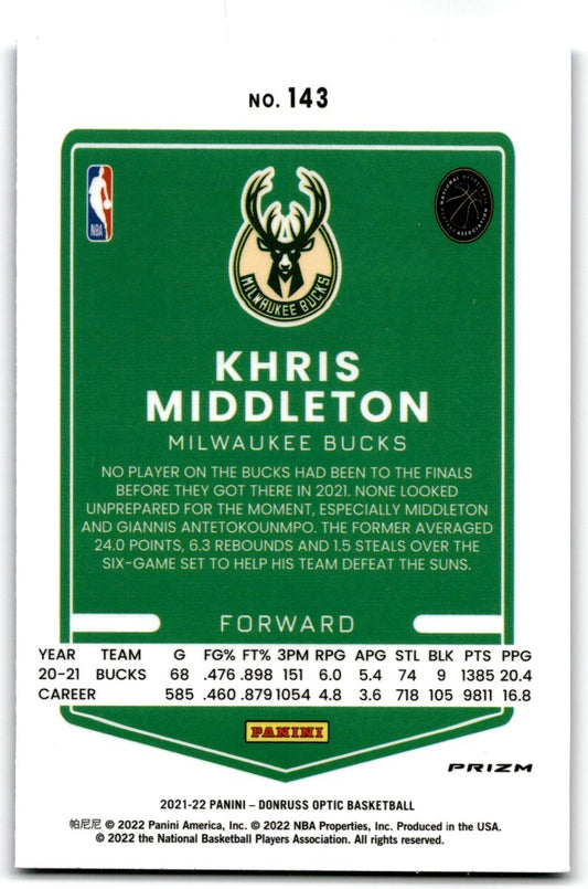 2021-22 Donruss Optic  Blue Velocity Khris Middleton Milwaukee Bucks #143