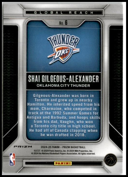 2024-25 Prizm Global Reach Prizms Silver #6 Shai Gilgeous-Alexander Thunder