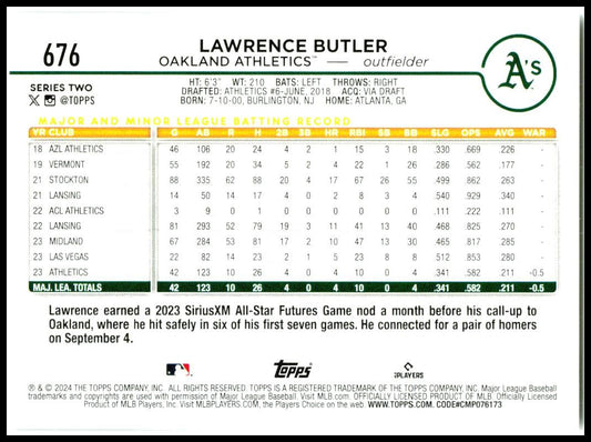 2024 Topps #676 Lawrence Butler Rookie Oakland Athletics
