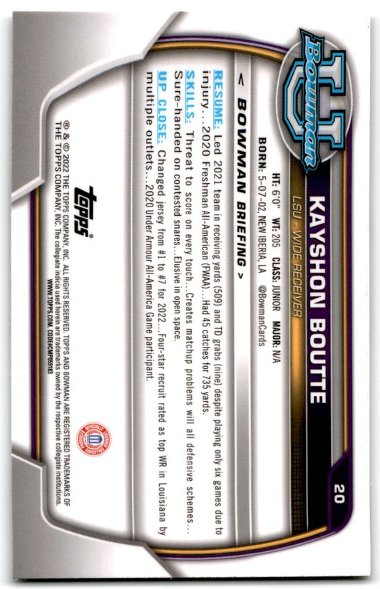 2022 Bowman University Chrome Kayshon Boutte LSU Tigers #20