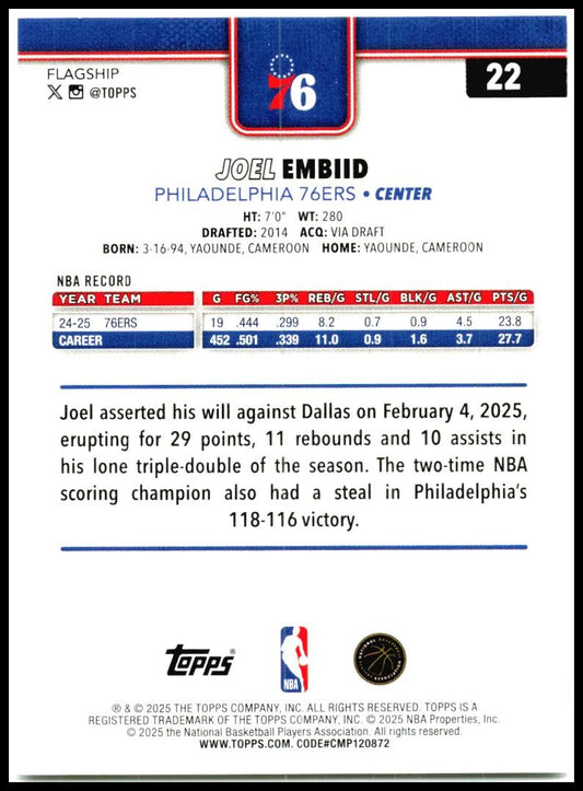 2025-26 Topps #22 Joel Embiid Philadelphia 76ers