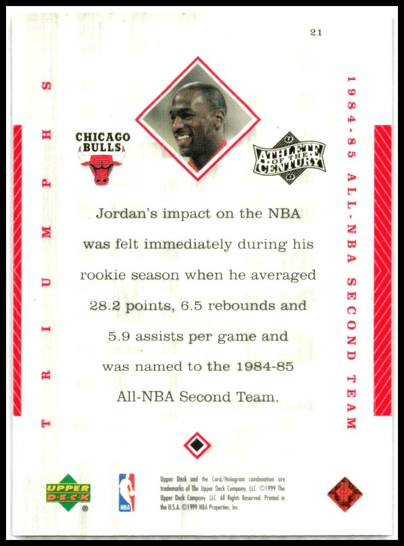 1999 Upper Deck Michael Jordan Athlete of the Century #21 Michael Jordan Bulls