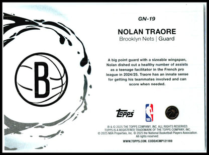 2025-26 Topps Generation Now #GN-19 Nolan Traore Brooklyn Nets