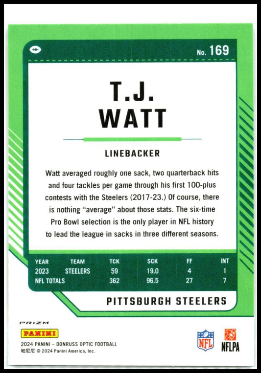 2024 Donruss Optic Stars #169 T.J. Watt Pittsburgh Steelers