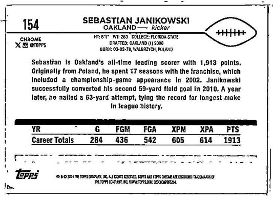 2024 Topps Chrome Purple Speckle Refractor #154 Sebastian Janikowski Raiders
