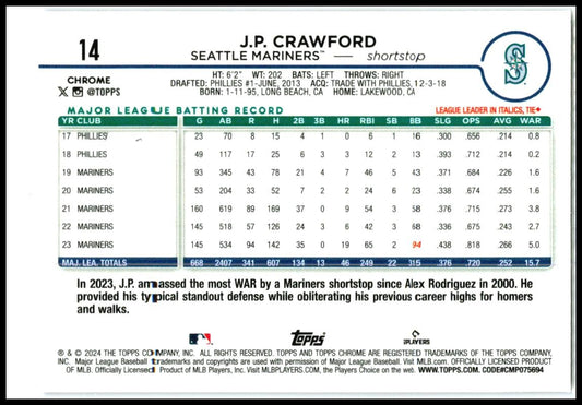 2024 Topps Chrome Purple Sonar Refractors #14 J.P. Crawford Mariners