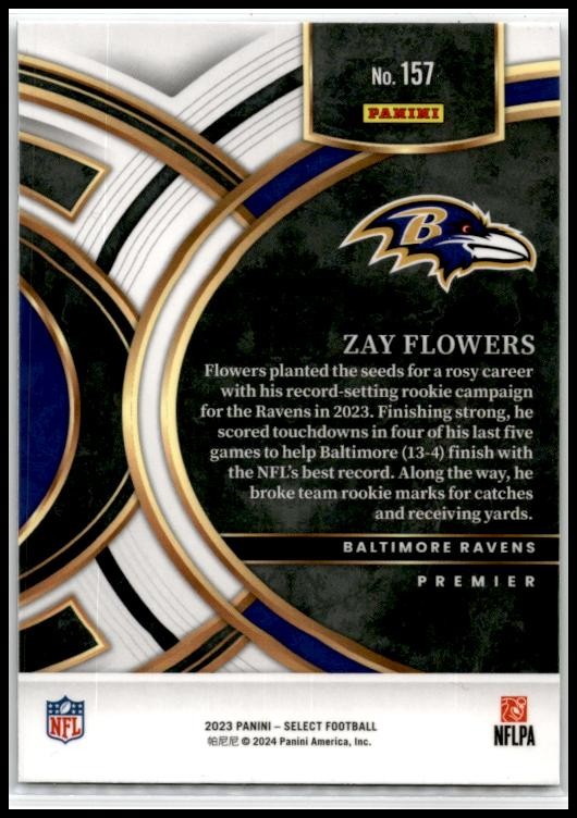 2023 Panini Select #157 Zay Flowers Rookie Baltimore Ravens