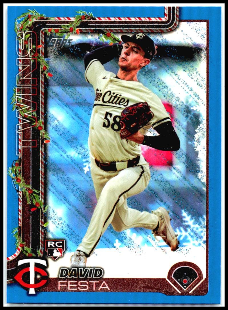 2025 Topps Holiday Blue Metallic Glitter Holiday #H78 David Festa Twins