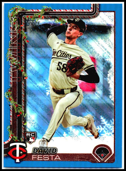 2025 Topps Holiday Blue Metallic Glitter Holiday #H78 David Festa Twins