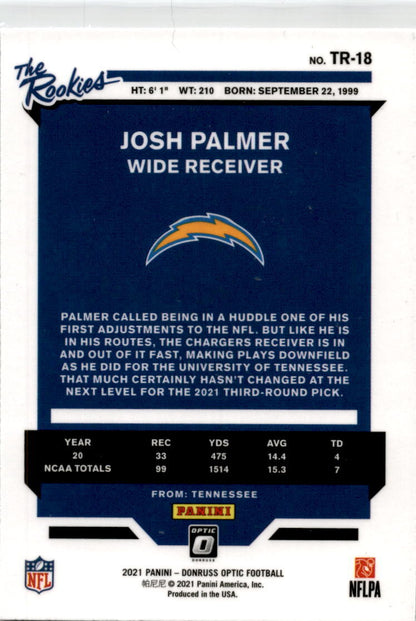 2021 Donruss Optic The Rookies #TR-18 Josh Palmer Los Angeles Chargers.