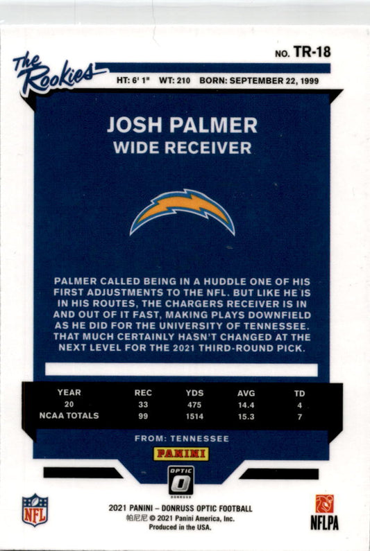 2021 Donruss Optic The Rookies #TR-18 Josh Palmer Los Angeles Chargers.