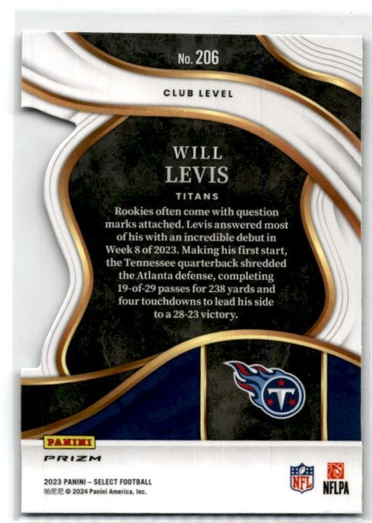 2023 Panini Select Black and Gold Prizms Die Cuts #206 Will Levis Rookie Titans
