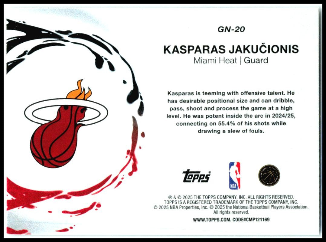 2025-26 Topps Generation Now #GN-20 Kasparas Jakučionis Miami Heat