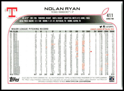2022 Topps #411b Nolan Ryan Texas Rangers