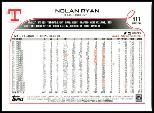 2022 Topps #411b Nolan Ryan Texas Rangers