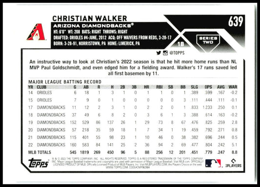 2023 Topps Purple #639 Christian Walker Arizona Diamondbacks