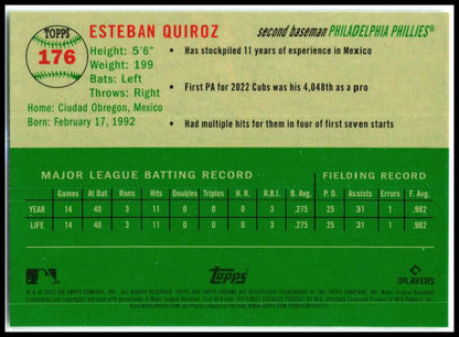 2023 Topps Chrome Platinum Anniversary Prism #176 Esteban Quiroz Rookie Phillies