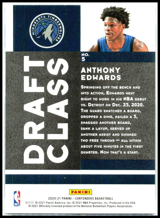 2020-24 Contenders 2020 Draft Class Contenders Red #5 Anthony Edwards Minnesota