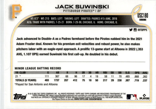 2022 Topps Chrome Update #USC180 Jack Suwinski Rookie Pittsburgh Pirates