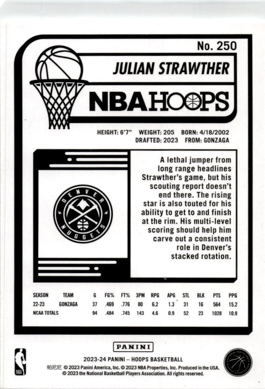 2023-24 Hoops Winter #250 Julian Strawther Rookie Denver Nuggets