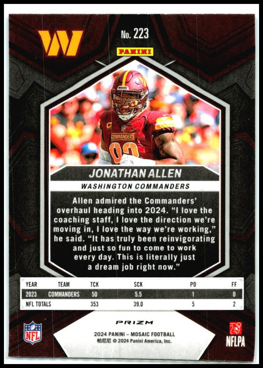 2024 Panini Mosaic Mosaic Reactive Blue #223 Jonathan Allen Washington