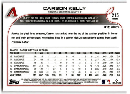 2022 Topps Chrome Pink Refractor Carson Kelly Arizona Diamondbacks #215